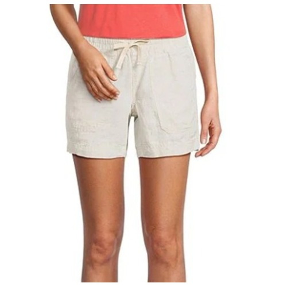 LL Bean Shorts Womens 16 Oatmeal Beige Premium Linen Mid Rise 6 Inch Outdoor